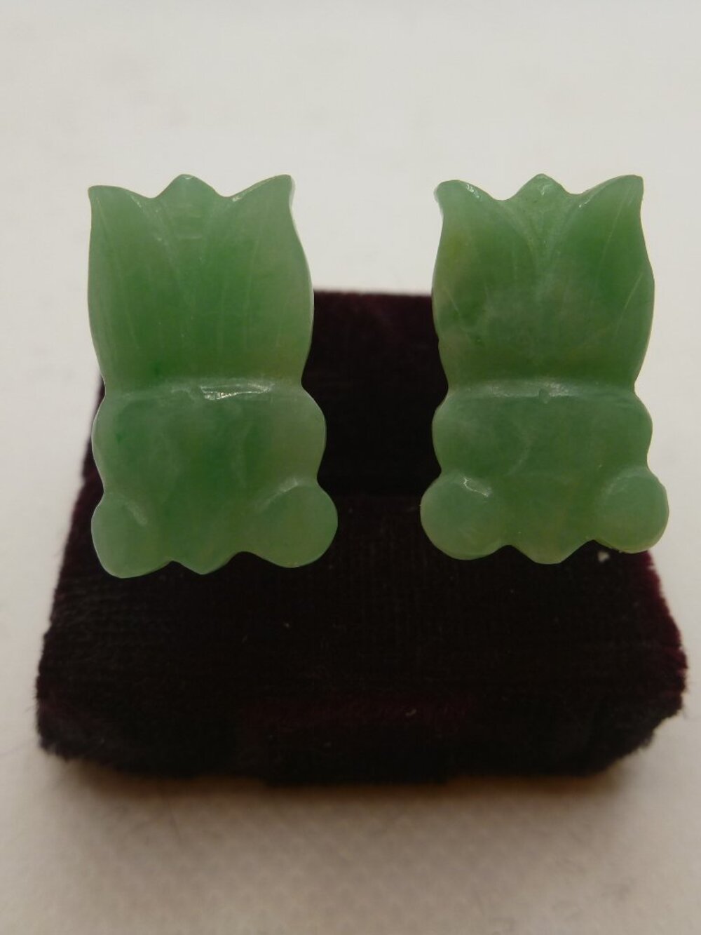 Vintage Mid-Century Carved Green Jade Lotus Flower Cufflinks 12K GF